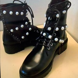 Zara Pearl Moto Leather Boots